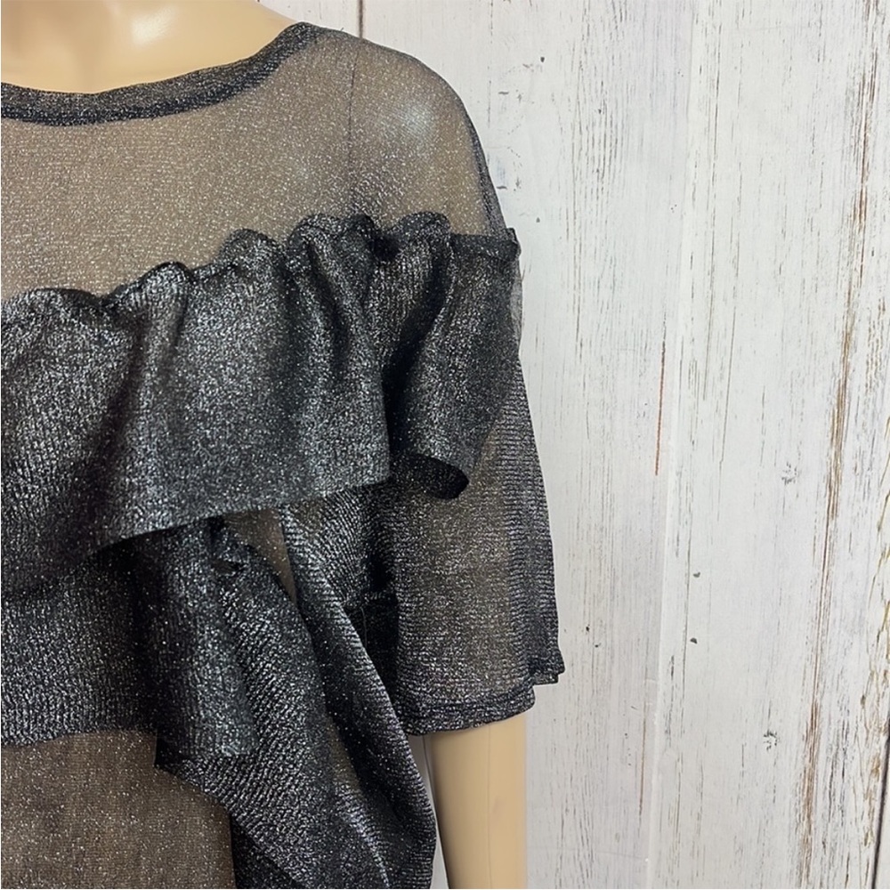 Black Ruffled Sheer Top - Picture 6 of 13